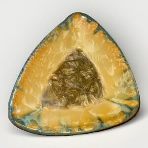 Edgecomb Pottery Triangle Dish trinket Crystaline multicolored 7 Inches MCM
